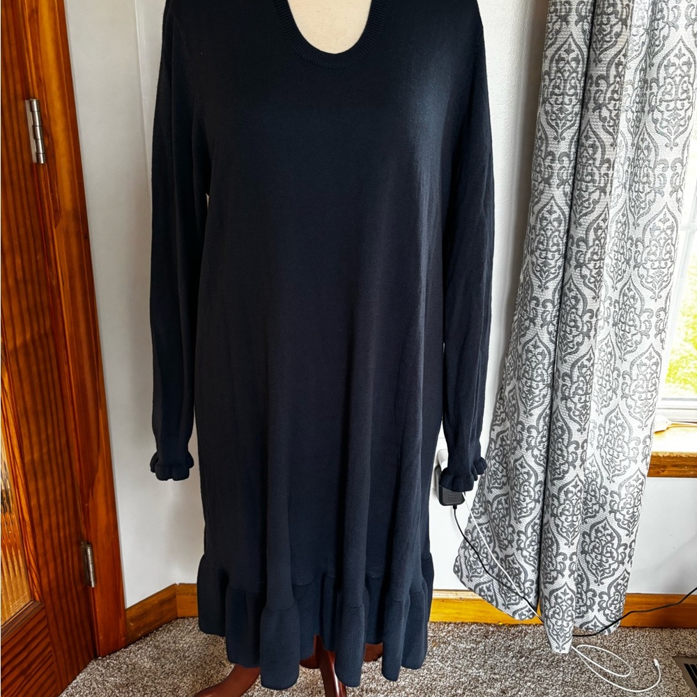 LOFT Black Long Sleeve Ruffle Hem Dress